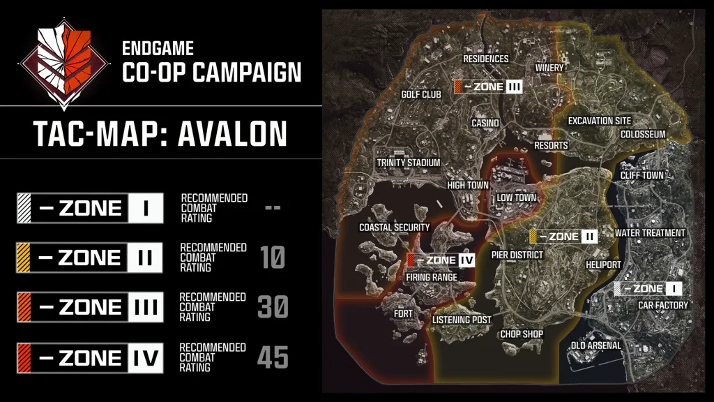 Tac-Map de Avalon para a Campanha Endgame Cooperativa de Call of Duty Black Ops 7.