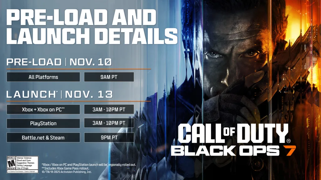Imagem com data e hora para pré-carregamento de Call od Duty: Black Ops 7.