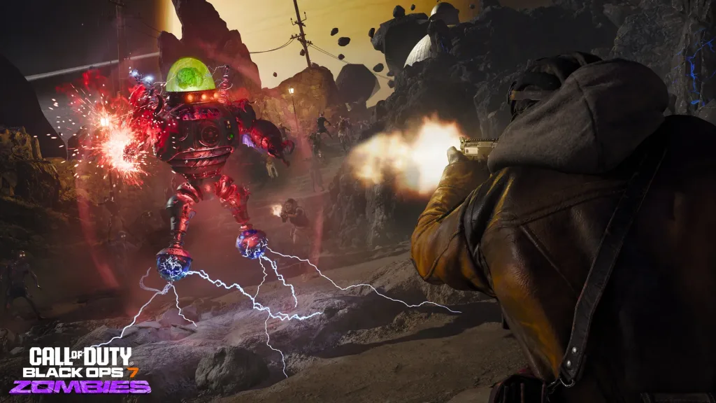 Máquina humanoide com um "aquário para o cérebro" no lugar da cabeça em frente a um operador.