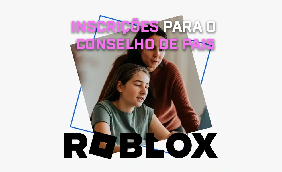 Foto de uma mãe e uma filha dentro de um quadrado azul em fundo Branco na matéria sobre Roblox e o Conselho de Pais.