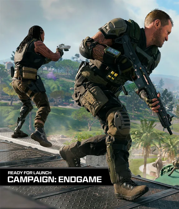 Imagem de Call of Duty Black Ops 7 com personagens em Avalon durante o Endgame da Campanha.