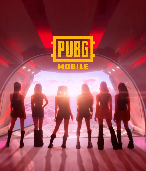 Integrantes do grupo de K-Pop Babymonster de costas para a imagem se preparando para um salto do avião de PUBG Mobile.