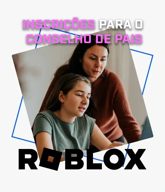Foto de uma mãe e uma filha dentro de um quadrado azul em fundo Branco na matéria sobre Roblox e o Conselho de Pais.