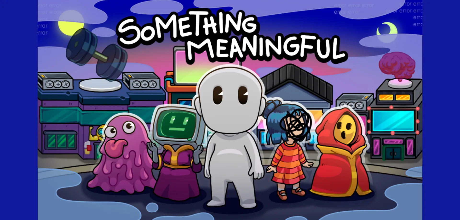 Capa de Something Meaningful com 5 personagens distintos em um local que parece uma parte de uma cidade, RPG Brasileiro da Mon Ami Interactive.