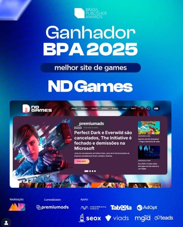 Imagem de Ganhadores do Brasil Publisher Awards 2025 como melhor site de games.