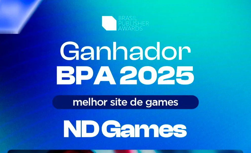 Imagem com os dizeres: Brasil Publisher Awards Ganhador BPA 2025 melhor site de games ND Games