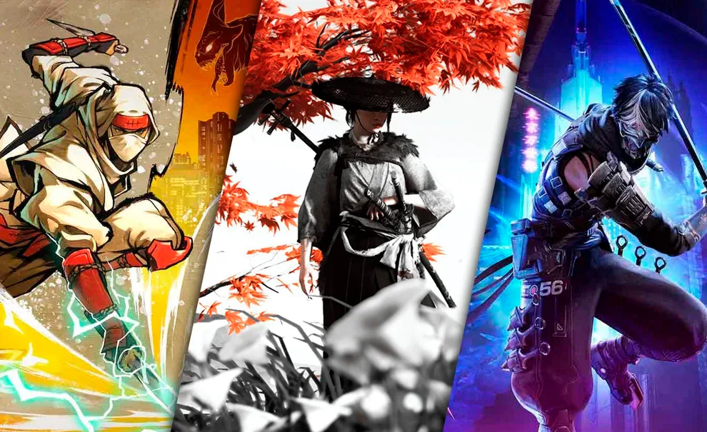 Imagem de Shinobi: Art of Vengeance, Ghost of Yōtei e Ninja Gaiden 4, compondo alguns dos jogos de ninjas e samurais no PlayStation 2025.