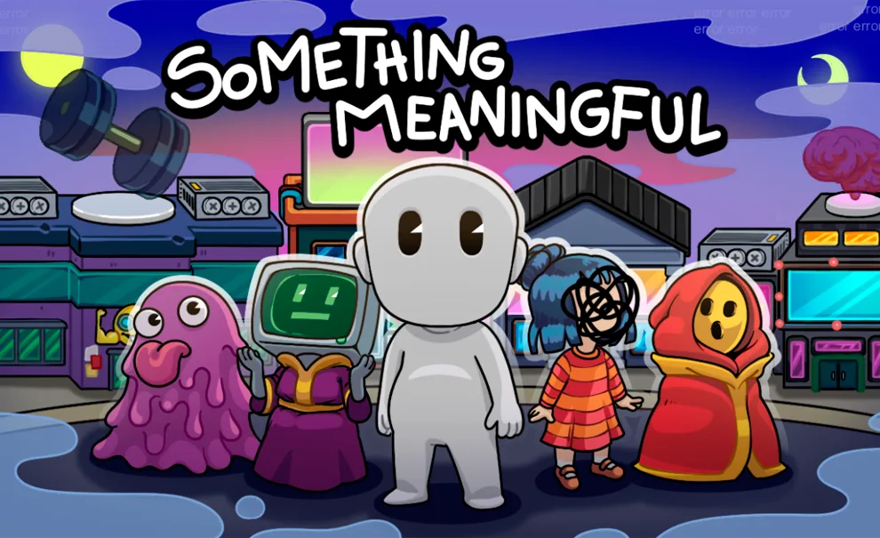 Capa de Something Meaningful com 5 personagens distintos em um local que parece uma parte de uma cidade, RPG Brasileiro da Mon Ami Interactive.
