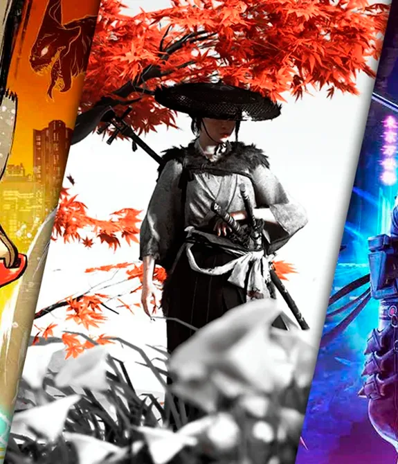 Imagem de Shinobi: Art of Vengeance, Ghost of Yōtei e Ninja Gaiden 4, compondo alguns dos jogos de ninjas e samurais no PlayStation 2025.