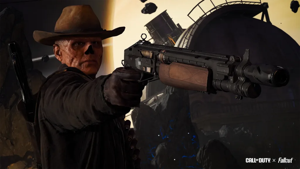 Imagem do Ghoul de Fallout segurando sua escopeta no mapa de Zumbis.