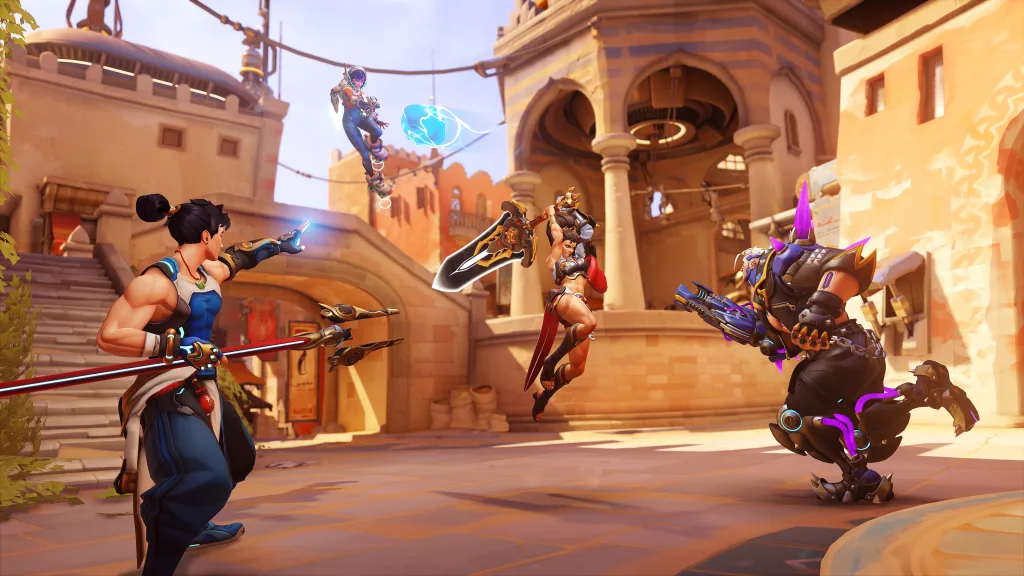 Personagens de Overwatch 2 em combate.