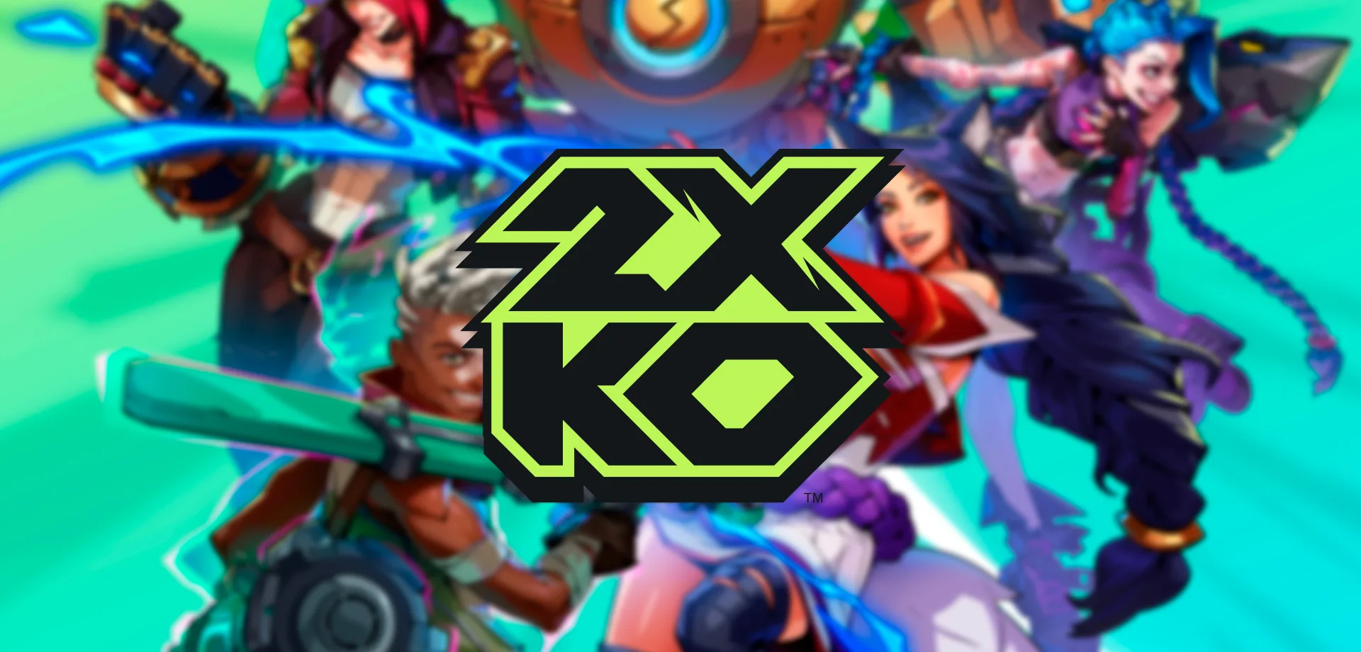 Jogo 2XKO da Riot Games lançado oficialmente. Imagem com personagens borrados ao fundo e o logo do jogo à frente.