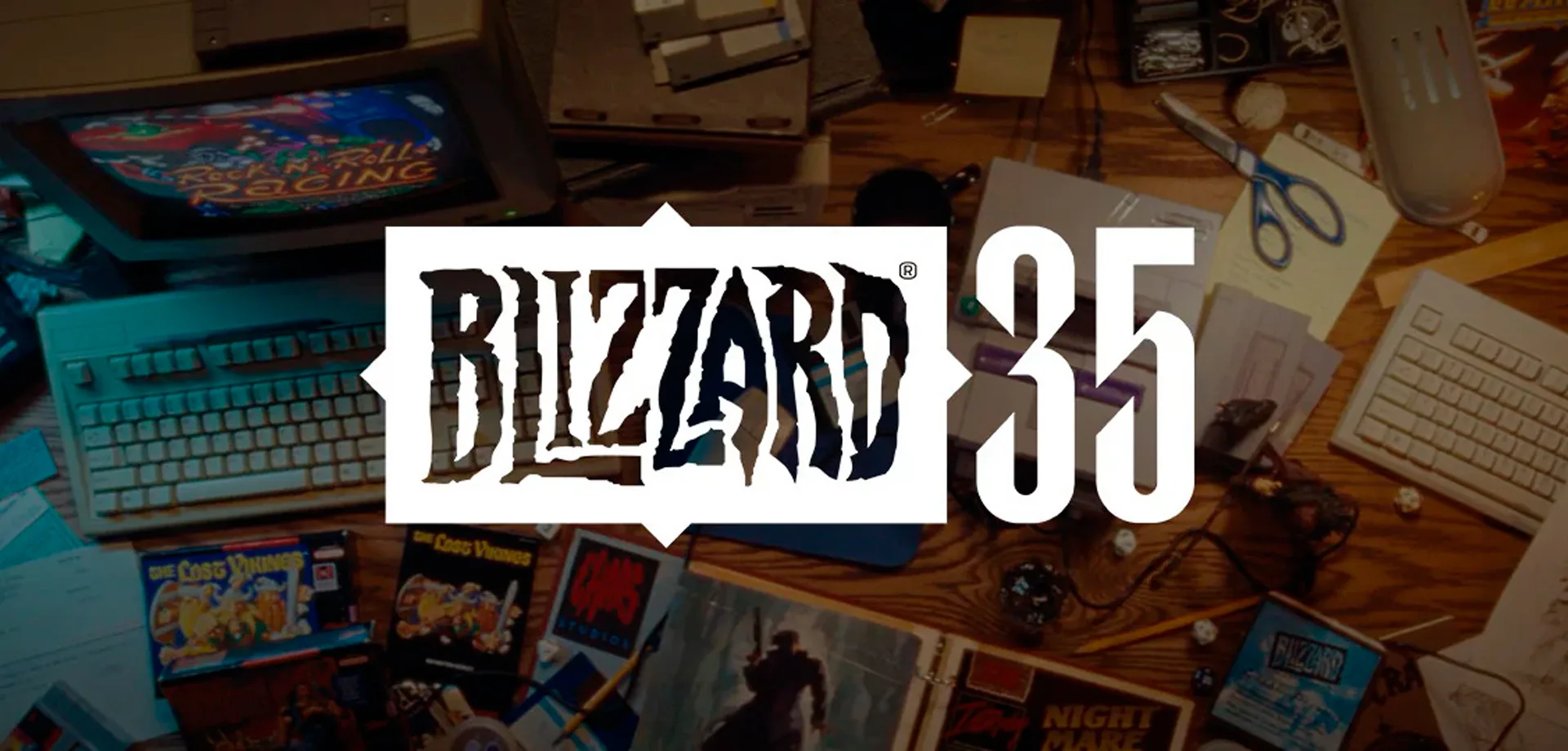 Logo comemorativo de 35 anos da Blizzard Entertainment na Blizzard Showcase 2026.