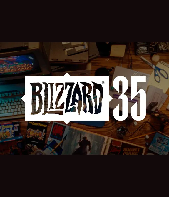 Logo comemorativo de 35 anos da Blizzard Entertainment na Blizzard Showcase 2026.
