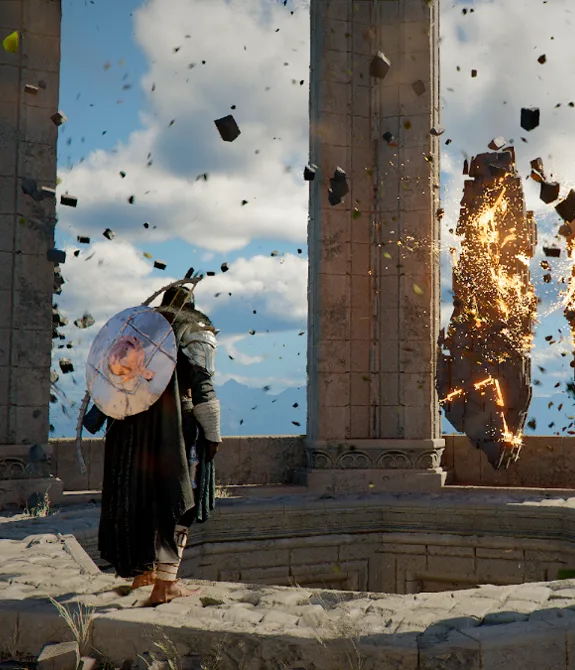 Personagem Kilff de Crimson Desert em frente a algum tipod e artefato do Abyss em um poço.