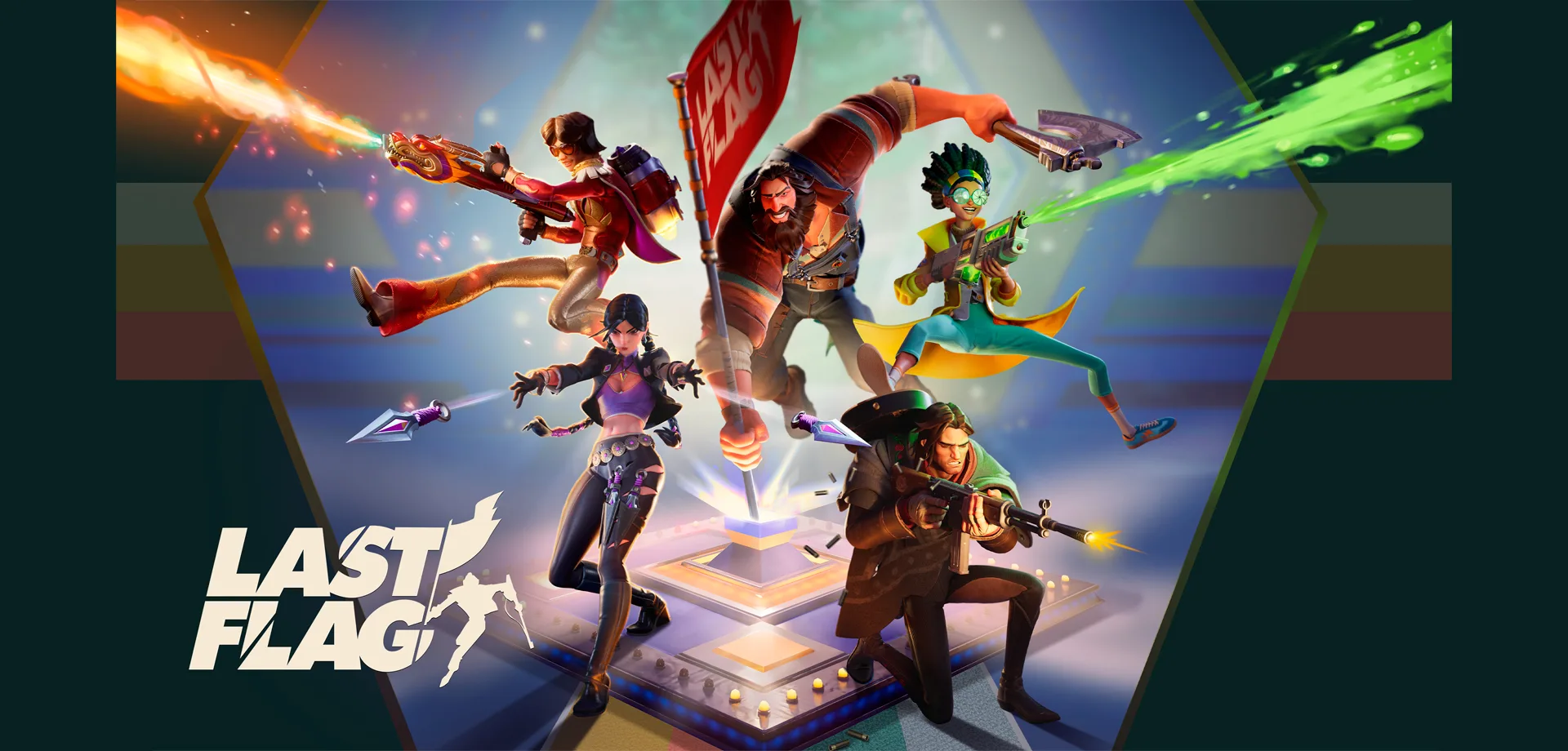 Personagens de Last Flag em cima de um local para colocar a bandeira.