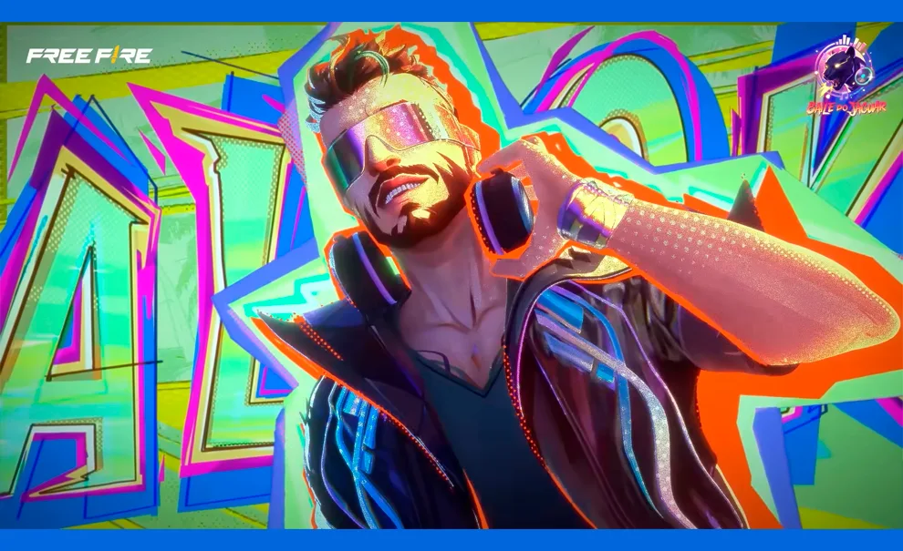Free Fire Baile do Jaguar - Imagem de DJ Alok em desenho animado no vídeo de Free Fire.
