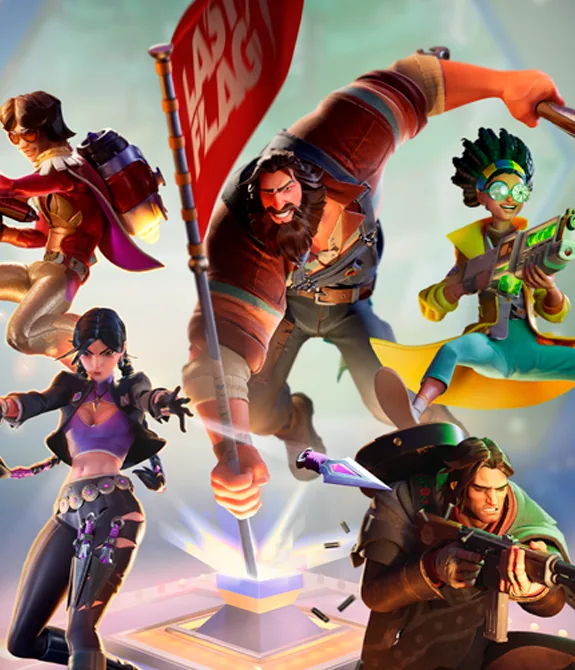 Personagens de Last Flag em cima de um local para colocar a bandeira.