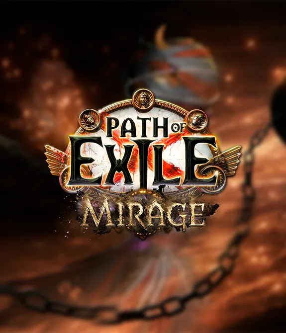 Imagem principal de Path of Exile Mirage com Personagem em meio a areia com uma corrente nas mãos até uma bola de ferro.