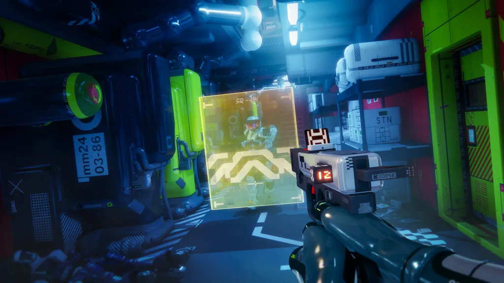 Corredor com a armação Destruição indo em direção a outro jogador com escudo erguido.