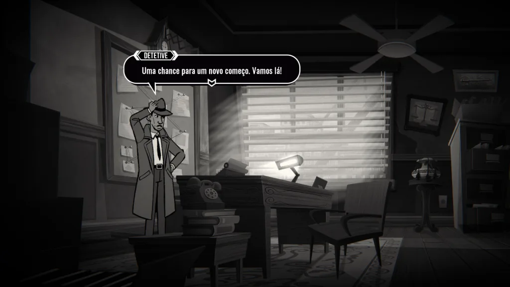 O Investigador de volta ao seu escritório.