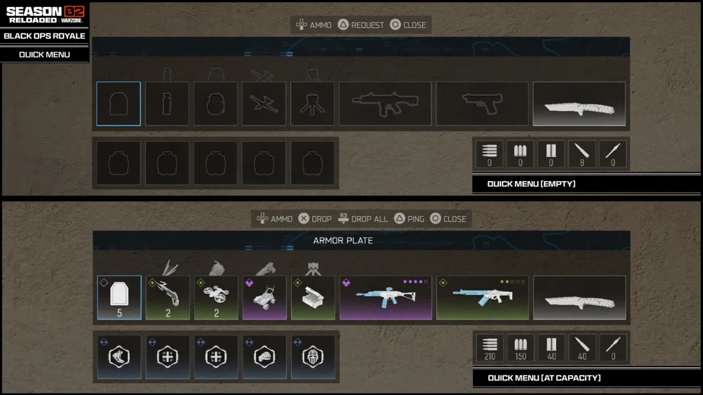 Menu rápido do Black Ops Royale.