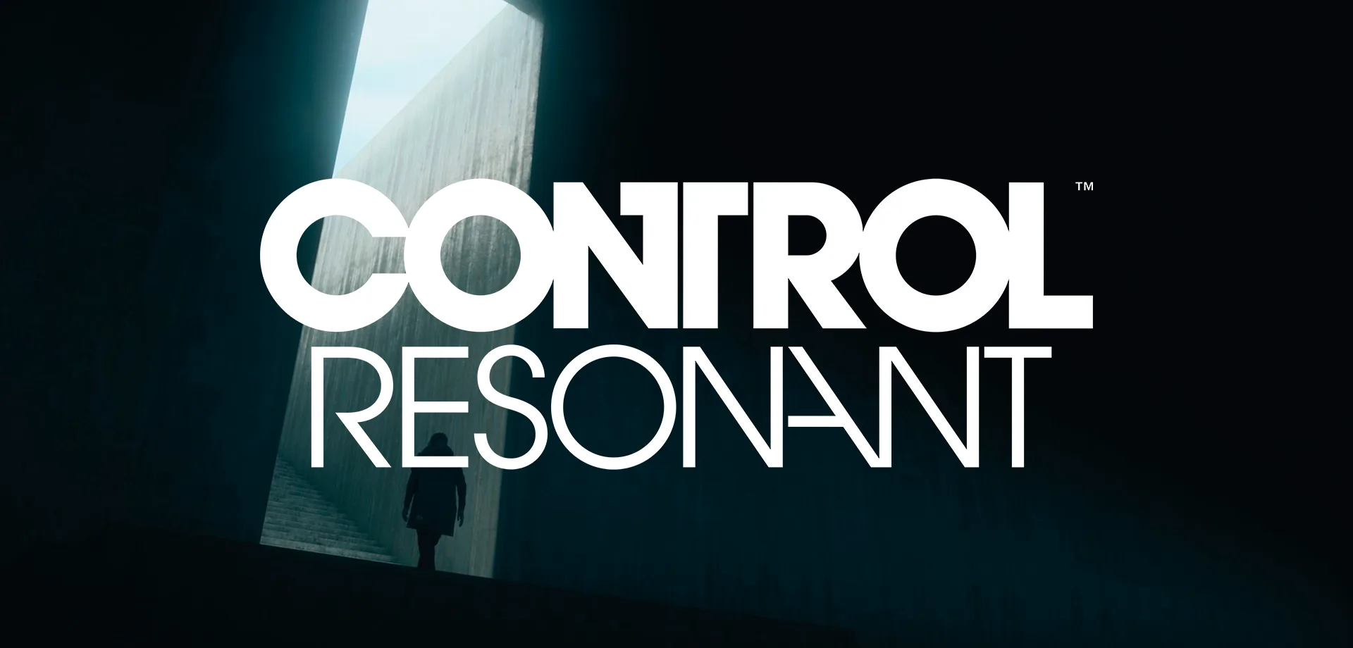 Dylan entrando em escadaria iluminada e logo de Control Resonant à frente.