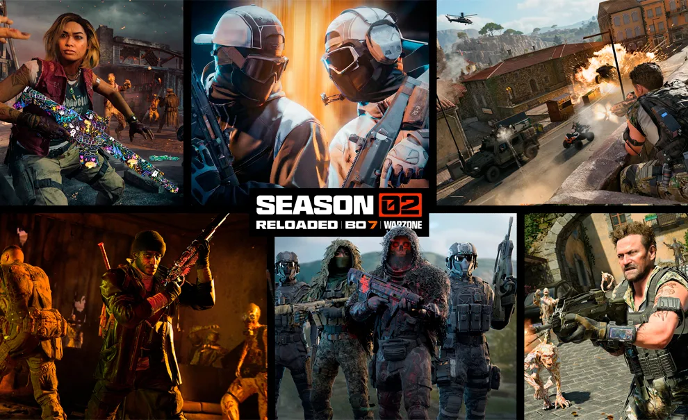 Capa de Call of Duty Temporaa 2 Recarregada com vários frames de novidades incluindo Black Ops Royale.
