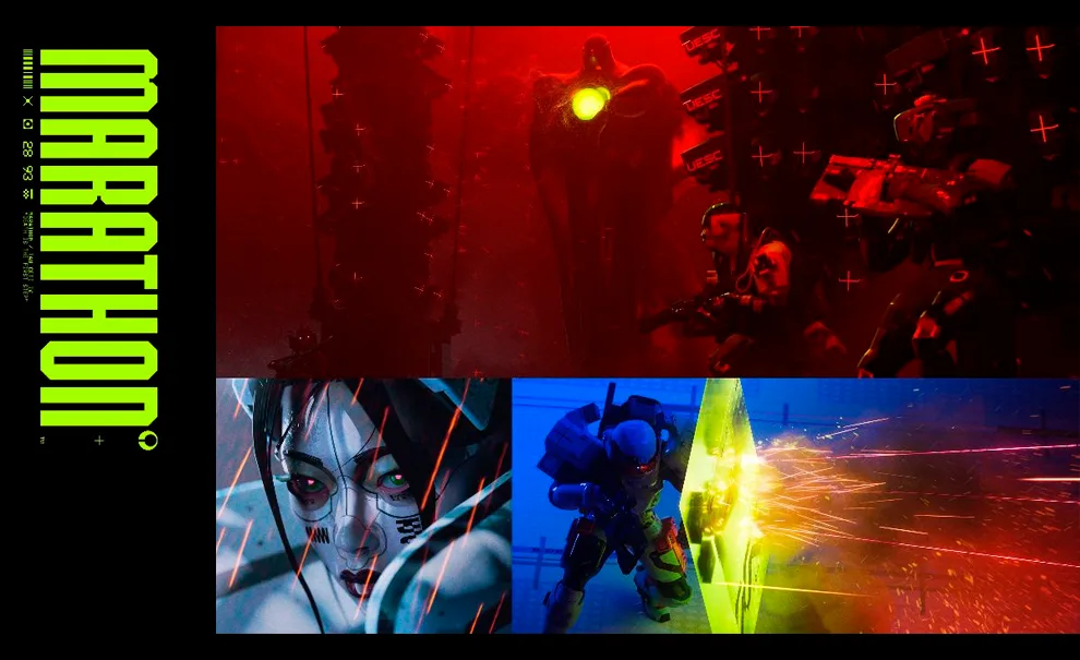 Capa com corredores e inimigos de Marathon