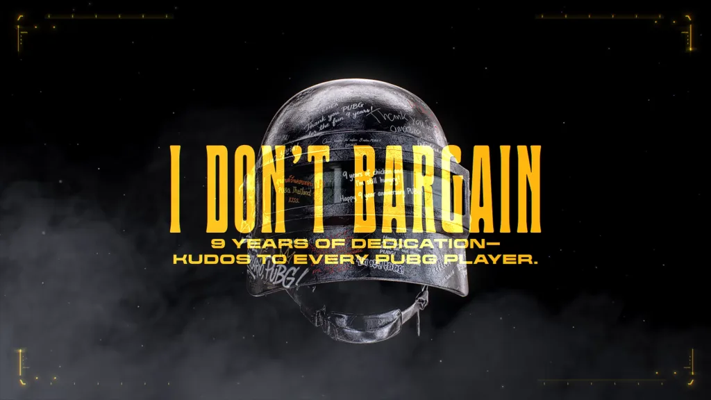 Capacete 3 de PUBG no PUBG 9º aniversário música I DON'T BARGAIN ALLDAY PROJECT