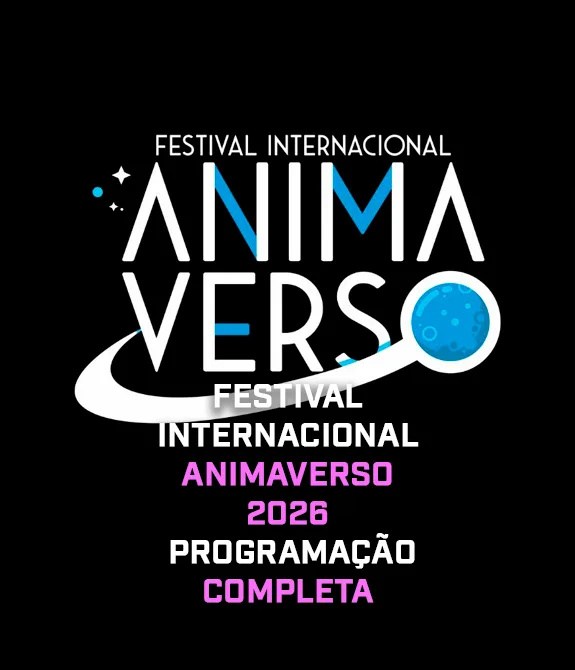 Imagem da logo do Festival Internacional AnimaVerso 2026 borrado com a chamada da programação completa.