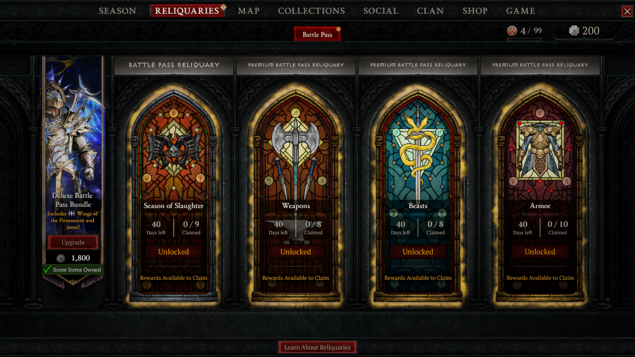 Passe de batalha de Diablo IV na Temporada do Massacre.