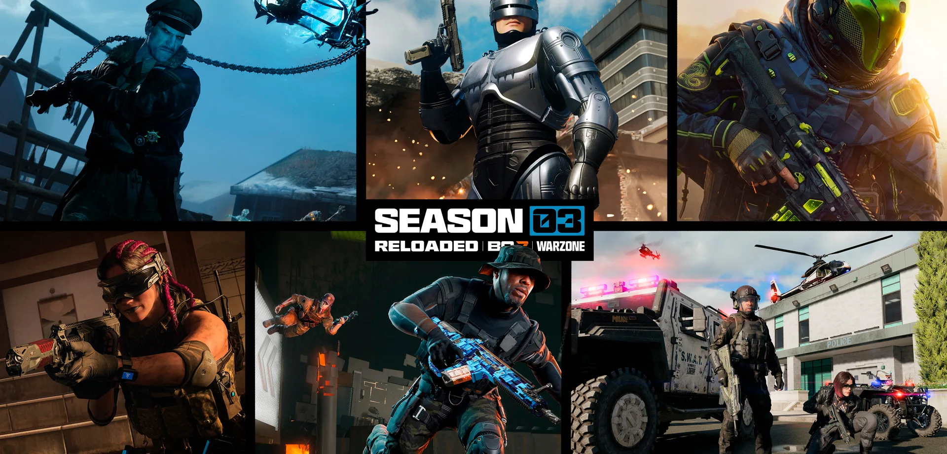 Call of Duty Temporada 3 Recarregada em imagem com vários destaque entre operadores e mapas.