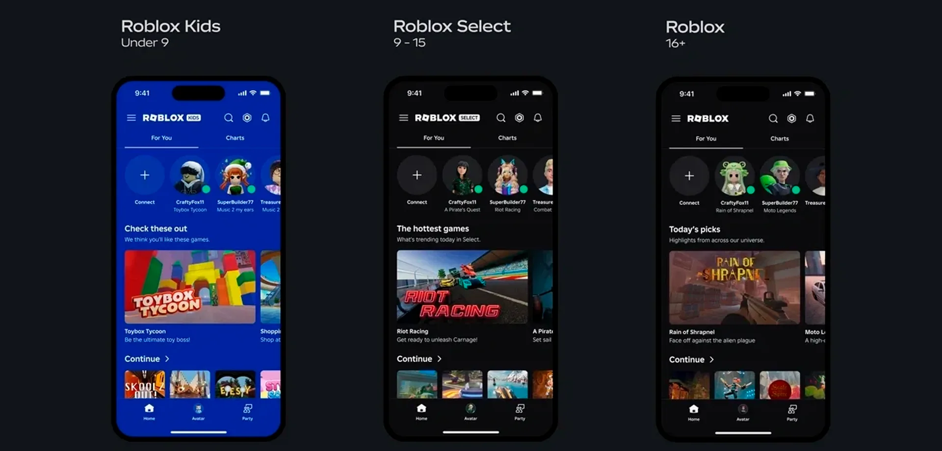 roblox contas por idade kids select interface