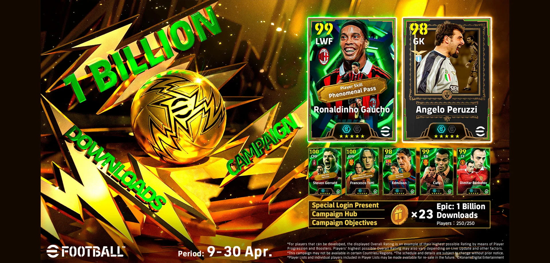 eFootball 1 bilhão de downloads Ronaldinho Gaúcho