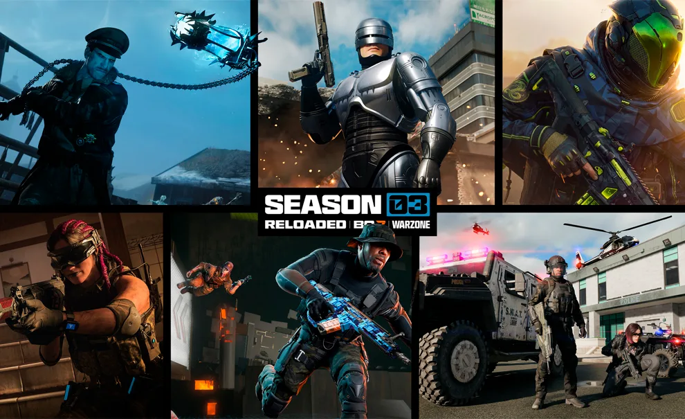 Call of Duty Temporada 3 Recarregada em imagem com vários destaque entre operadores e mapas.