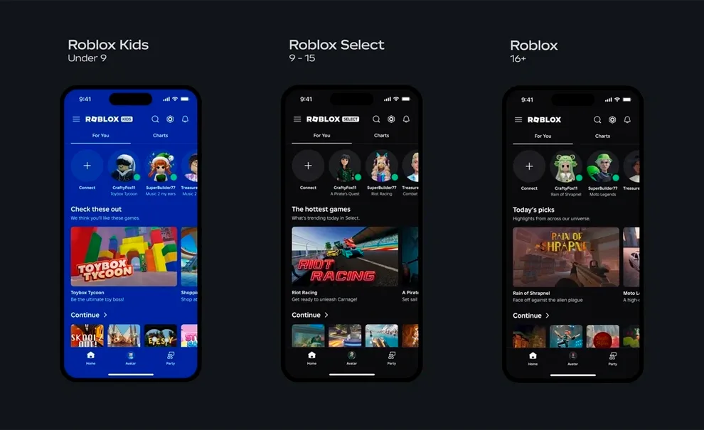 roblox contas por idade kids select interface