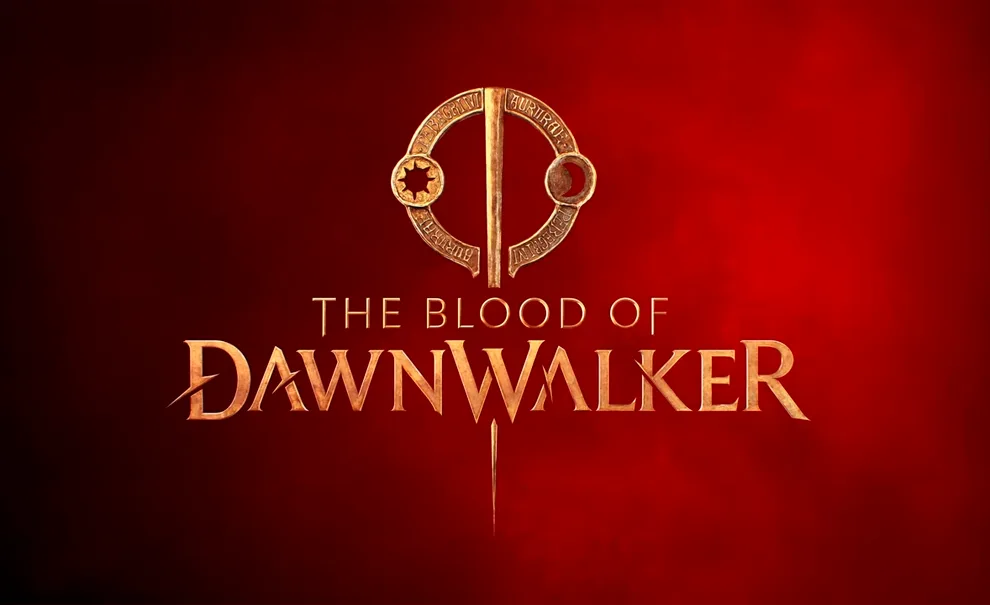 Tela Vermelha com nuances de preto e as escritas da logo de The Blood of Dawnwalker.