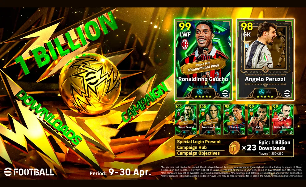 eFootball 1 bilhão de downloads Ronaldinho Gaúcho