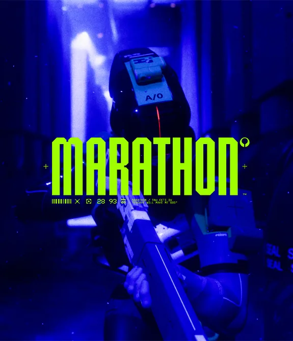 atualização de meio de temporada Marathon com Reconhecimento ao funo e logo do jogo à frente.