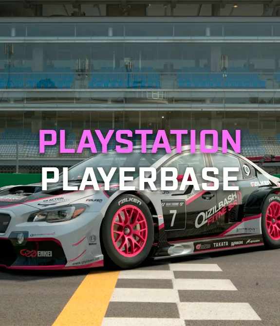 Carro de Gran Turismo 7 e à frente frase "PlayStation Playerbase"