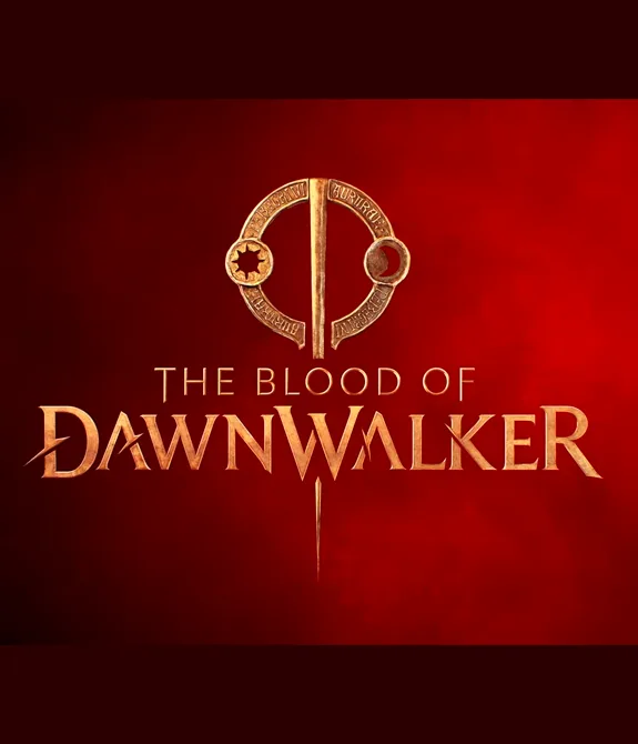 Tela Vermelha com nuances de preto e as escritas da logo de The Blood of Dawnwalker.