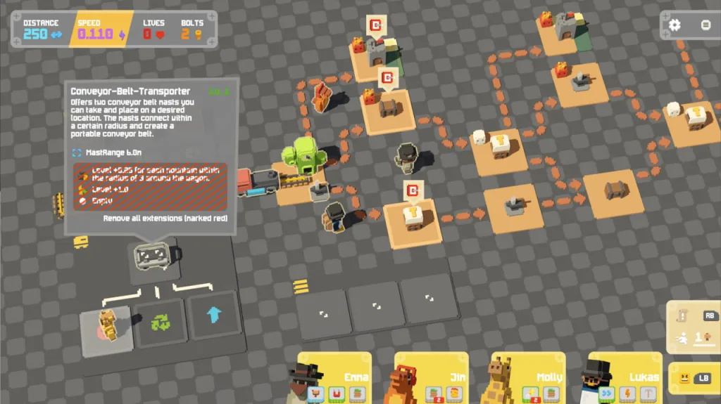 Mapa de escolha de caminhos por várias fases em Unrailed 2.