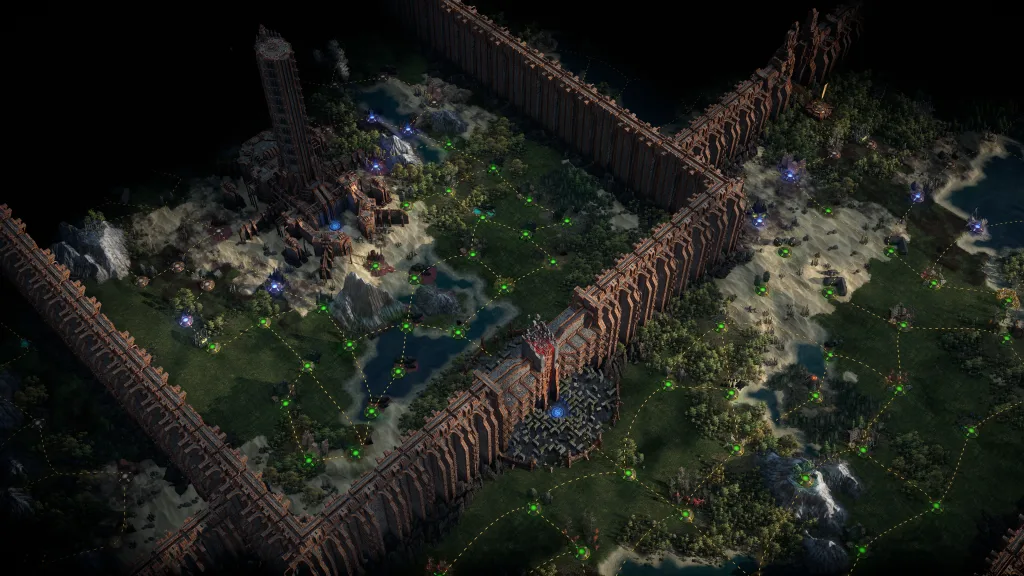 Imagem com uma fortaleza no mapa do Atlas, Endgame de Path of Exile 2.
