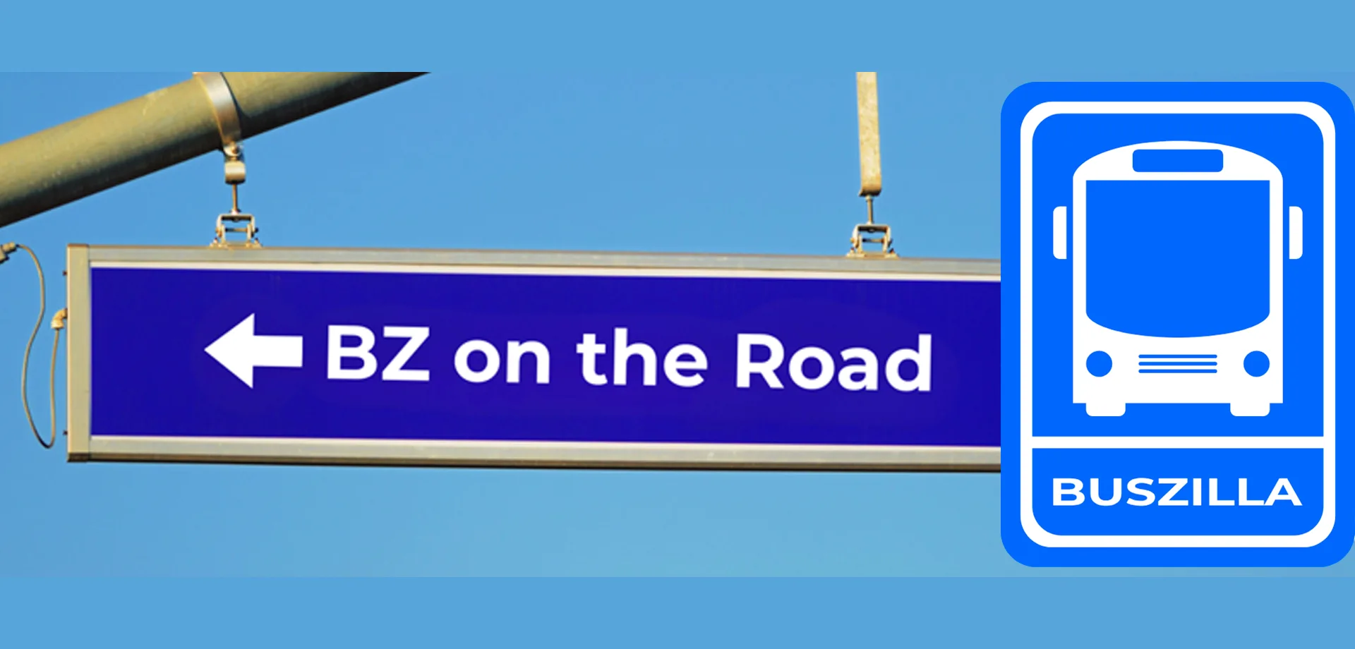 Logo do evento Buszilla, com placa de trânsito em demonstração apontando o BZ on the Road.