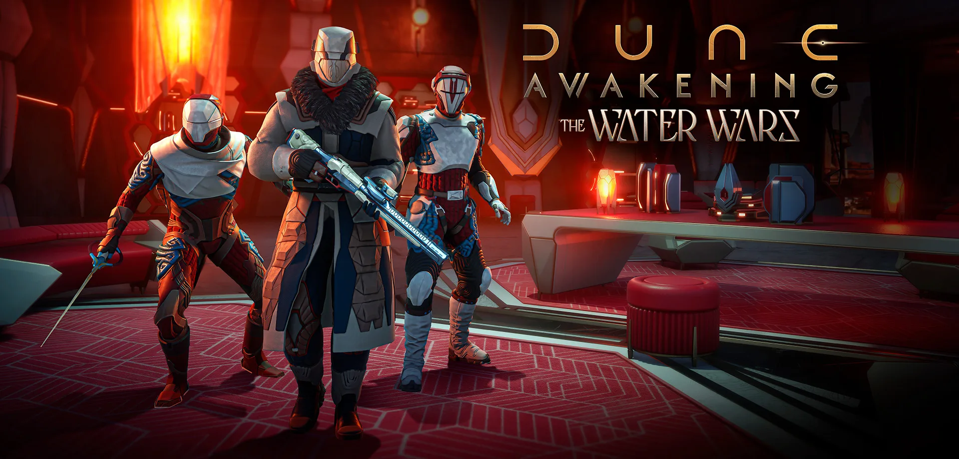 Estiles de 3 personagens diferentes em Dune Awakening The Water Wars.