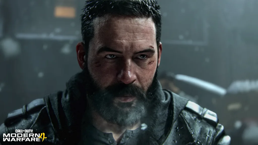 Imagem de capitão Price em local frio, provavelmente Nova York.