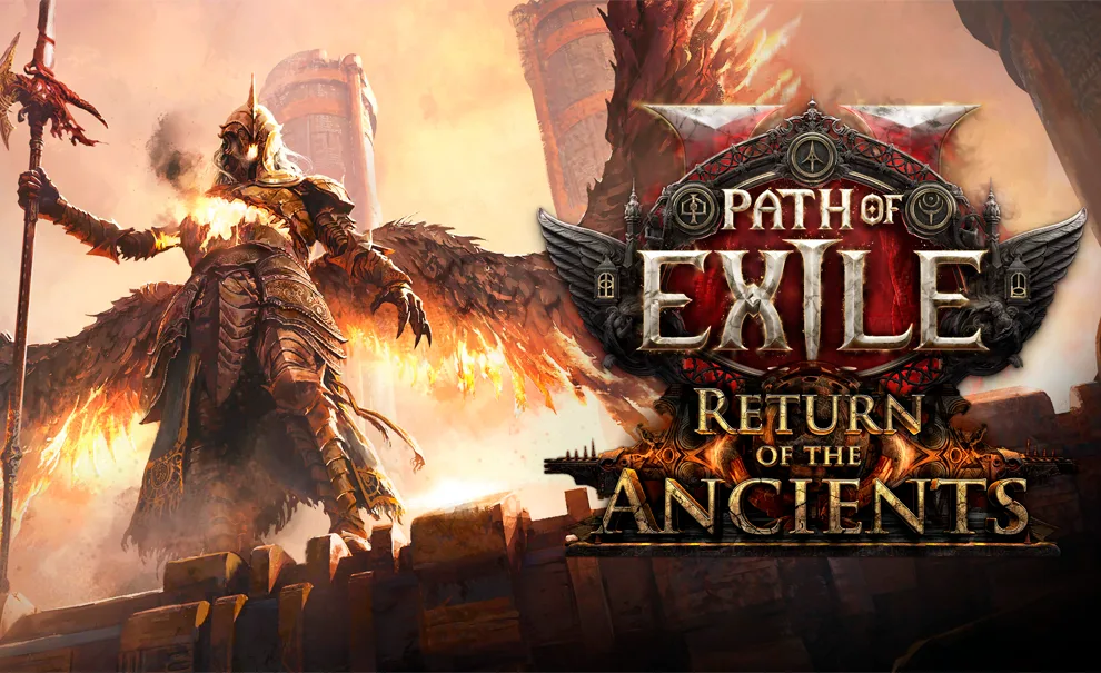 Capa de Path of Exile 2 Return of the Ancients com novo chefe em cima de muralha.
