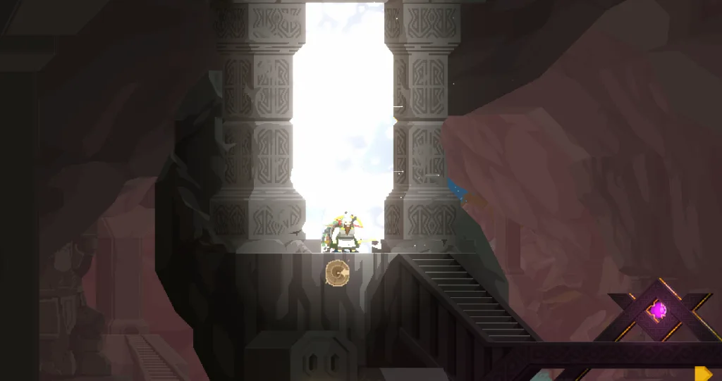 Anão e grupo chegando na base principal de Regions of Ruin Runegate.