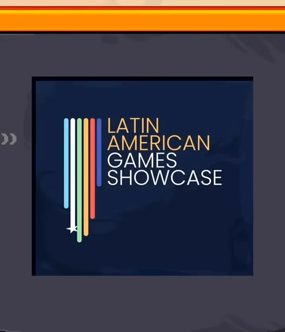 "LAGS gamescom latam 2026 showcase" dentro de tela de portátil desenhado.